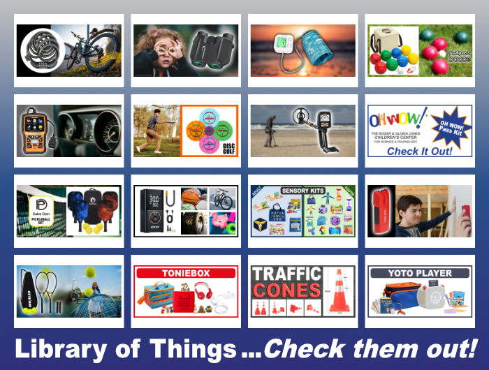 A montage of the available items in the Library of Things. Check them out!